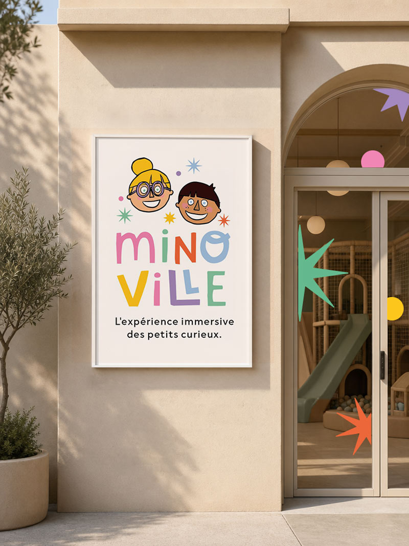 Création du logo Minoville, parc de jeux immersif pour enfants par Axelle Paquelet